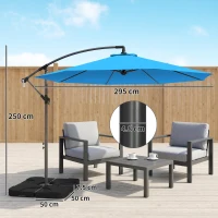 Outsunny 3m Overhanging Parasol, with Base, Weights and Cover - Blue(m-3)