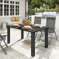 Outsunny Mesa de jardín para 4 a 6 personas, mesa de comedor exterior con orificio para parasol tablero de lamas 150 x 90 x 73 cm negro(m-2)