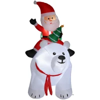 Outsunny Moș Crăciun gonflabil pe urs polar 200 cm, 5 lumini LED, decorațiune de Crăciun pentru interior și exterior, alb(m-1)