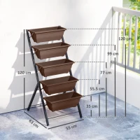 Outsunny Suport pentru plante vertical pe 5 niveluri cu 5 ghivece cu orificii pentru drenaj, din oțel și PE, 55x63x120 cm, maro(m-3)