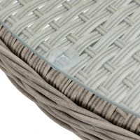 Outsunny 4 Seater Rattan Garden Furniture Set with Cushions, Round PE Rattan Dining Set with Glass-Top Table, Umbrella Hole, Outdoor Garden Table and Chairs, Mixed Grey(m-9)