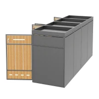 Mülltonnenbox mit Pflanztrog, für 4 Mülltonnen, Frontzugang mit Schloss und Griff, 264x80x124 cm, Grau+Naturfarbe(m-7)