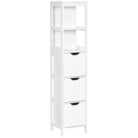 HOMCOM Narrow Floor Cabinet, Bathroom Cabinet with 3 Drawers and 2 Open Shelves, 30W x 30D x 141.6Hcm, White