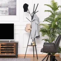 HOMCOM Cuier trepied design contemporan ramuri etajeră + 9 cuiere dim. 45L x 45l x 180H cm metal maro(m-6)