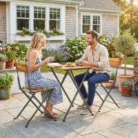 Outsunny Conjunto 3 pcs para 2 Pessoas Mesa de Jantar Dobrável com 2 Cadeiras Dobráveis para Terraço Varanda Teca(m-4)