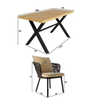 Modernes 6‑teiliges Garten-Essgruppen-Set, für 6 Personen, Khaki+Naturfarbe(m-3)