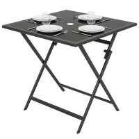 Outsunny Folding Outdoor Dining Table, Square Garden Table Tempered Glass Top with Parasol Hole Garden Patio, 70 x 70 x 70 cm(m-11)