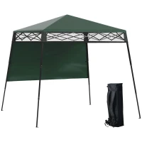 Outsunny Cenador Plegable 220x220x200 cm con 1 Pared Lateral Bolsa de Transporte Impermeable y Protección UV50+ Verde(m-1)