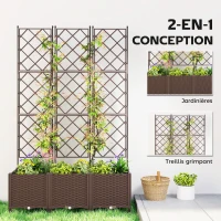 Outsunny Jardinière avec treillis, bac à fleurs sur roulettes avec système d'auto-arrosage, 120x40x192cm, marron(m-4)