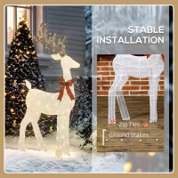 Outsunny Renifer z czerwoną wstążką, 137 LED, oświetlenie świąteczne, odporny na warunki pogodowe, 66 x 25 x 135 cm, Srebrny(m-7)