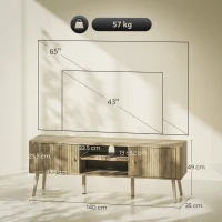 HOMCOM Comodă TV, mobilier pentru televizor până la 165,1 cm cu 2 uși, 2 compartimente deschise, poliță reglabilă, 140x35x49cm, stejar(m-3)