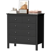 HOMCOM 5 Drawer Dresser for Bedroom, Modern Chest of Drawers, Wide Storage Unit for Living Room, Hallway, Black(m-11)