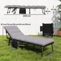 Outsunny Sonnenliege Klappbar tragbar Gartenliege mit 5-fach Verstellbar Rückenlehne gepolsterter Matratze Kopfstütze(m-3)