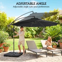 Outsunny 3m Overhanging Parasol, with Base, Weights and Cover - Black(m-5)