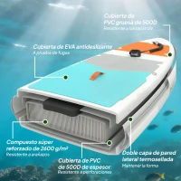 Outsunny Tabla Paddle Surf Hinchable SUP Extra Largo de 335 cm con Asiento Remo Convertible Aletas Bomba y Mochila Carga 180 kg(m-4)