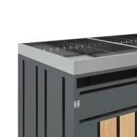 Mülltonnenschrank mit 4 Fächern, integriertem Pflanztrog und abschließbare Türen, 264x80x124.5 cm, Grau+Naturfarbe(m-12)