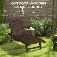 Outsunny Outdoor Wooden Sun Lounger with Built-In Table, Carbonised Finish(m-7)