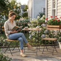 Outsunny 3-teiliges Bistrot-Gartenmöbel-Set, 2 klappbare Stühle, quadratischer Akazienholz-Tisch, 55x55x71cm, Natur(m-5)