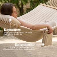 Outsunny Hängematte Outdoor 200x140cm, zweilagig Hängematte mit Kopfstütze Magazintasche Holzstäbe bis 200kg(m-7)