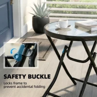 Outsunny Foldable Garden Table, Round Folding Table with Glass Tabletop and Safety Buckle for Patio, Garden, Outdoor, Indoor, Black(m-5)