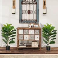 HOMCOM Set de 2 plante artificiale de interior 80 cm ficus lyrata arbore artificial cu ghiveci din plastic și sol flocat verde(m-6)