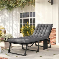 Outsunny Folding Sun Lounger for Garden, 5-Position Oversized Camping Bed Recliner with Cushions, Dark Grey(m-2)
