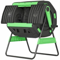 Outsunny Compostador Giratório 200L com Sistema de Ventilação e Base Metálica para Compostagem de Resíduos Orgânicos Verde(m-11)