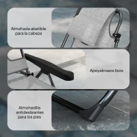 Outsunny Tumbona Plegable Respaldo Ajustable Orificio de Lectura Reposacabezas y Brazos Carga 120 kg 145x72x89 cm Gris Oscuro(m-8)