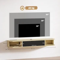 HOMCOM Corp TV suspendat 120 cm, mobilier TV pentru televizor de până la 127 cm, sertar rabatabil 2 etajere 120x24x16cm negru(m-3)
