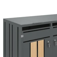 Mülltonnenbox mit hydraulischem Klappdeckel, 4 Fächer, abschließbare Türen, 264x80x118.5 cm, Grau+Naturfarbe(m-10)