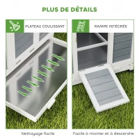 PawHut Poulailler en bois abri pour 2-4 poules toit ouvrant étanche & 2 pondoirs 150 x 100 x 96,5 cm gris(m-7)