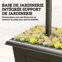 Outsunny Lampadaire Extérieur sur Pied à 3 Têtes avec Bac à Fleurs, Capteur Automatique Crépuscule à L'aube, 52x52x185cm, Noir(m-6)