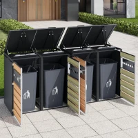 Mülltonnenbox mit hydraulischem Klappdeckel, 4 Fächern und separaten abschließbaren Türen, 264x80x118,5 cm, Grau+Naturfarbe(m-4)