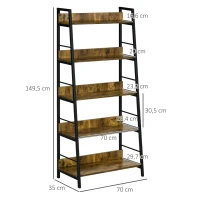 HOMCOM Etajeră bibliotecă Stil Industrial înclinat 5 Nivele 70L x 35l x 150H cm(m-3)