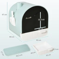 PawHut Maison de toilette pour chat avec tiroir amovible, bac à litière fermé avec tapis anti-trace, pelle, filtre anti-odeur et porte battante, nettoyage facile, 43 x 44 x 47 cm, vert(m-3)