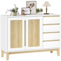 HOMCOM Bufet, mobilier de depozitare cu 2 uși și 4 sertare, raft reglabil, 120 x 40 x 86 cm, alb și stejar(m-8)