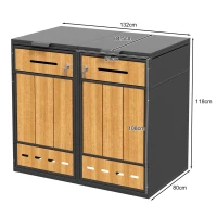 Mülltonnenbox mit Belüftungslöchern, für 2x 120–240 l und den Außenbereich geeignet, 132x84,5x118 cm, Grau+Naturfarbe(m-3)