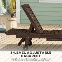 Outsunny Outdoor Wooden Sun Lounger with Built-In Table, Carbonised Finish(m-5)