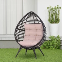 Outsunny Fauteuil cocon oeuf sur pied design dim. 101L x 89l x 156H cm coussin beige déhoussable grand confort inclus métal résine chocolat(m-10)