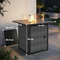 Outsunny Propane Gas Fire Pit Table for Garden, 11.7 KW Smokeless Firepit Outdoor Heater with Wind Guard, Glass Rocks, Lid, Black(m-3)