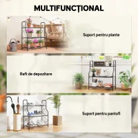 Outsunny Suport pentru plante cu 3 niveluri pentru interior și exterior din metal, 69x28.5x78 cm, negru(m-6)