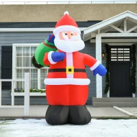 HOMCOM Moș Crăciun Gonflabil LED 2,4 m cu sac Poliester impermeabil Roșu(m-5)