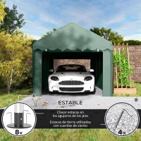 Outsunny Garaje Exterior para Coche 6x3 m Impermeable Anti-UV con Paredes Laterales Desmontables y 2 Puertas con Cremallera Verde(m-7)