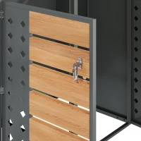 Mülltonnenbox mit 4‑fach Aufbewahrung, rautenförmiger Seitenperforation für Belüftung, 264x80x118,5 cm, Grau+Naturfarbe(m-10)
