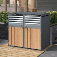 Mülltonnenbox mit hydraulischem Klappdeckel, zweiteiliges Design für 2 Mülltonnen, 132x80x118,5 cm, Grau+Naturfarbe(m-5)