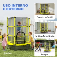 HOMCOM Cama Elástica Infantil Ø140 cm para Crianças dos 3-10 Anos com Rede de Segurança, Suporta até 50 kg, para Interior e Exterior, Amarelo(m-9)