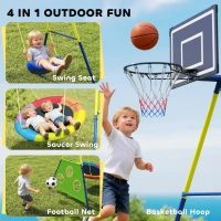 AIYAPLAY 4-in-1 Kids Swing Set with Saucer Swing, Basketball Hoop and Football Goal, Outdoor Playground Playset for Garden(m-4)