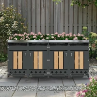 Mülltonnenschrank mit 4 Fächern, integriertem Pflanztrog und abschließbare Türen, 264x80x124.5 cm, Grau+Naturfarbe(m-2)