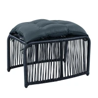 5-teiliges Outdoor Gartenmöbel-Set, Balkon-Loungeset mit 2 Stühlen, 2 Hockern und Glastisch, Schwarz+Grau(m-7)