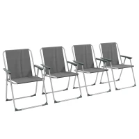Outsunny Lot de 4 chaises pliantes de jardin camping plage avec accoudoirs, tissu Oxford, gris(m-13)